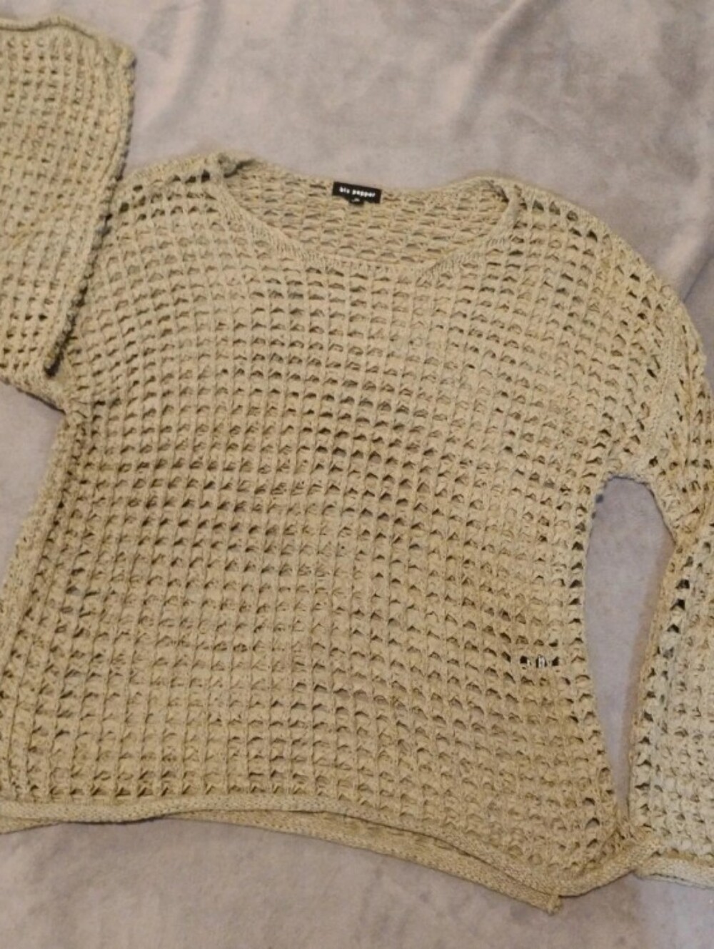 Blu Pepper Open Stitch Crochet Knit Pullover Sweater Olive Sage Green - M
